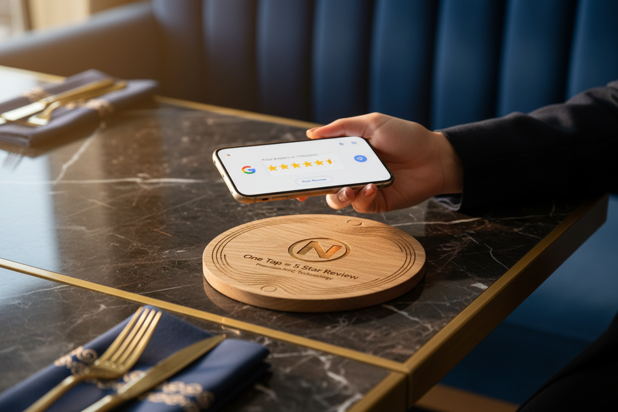 Placa Google Review NFC Madera Premium